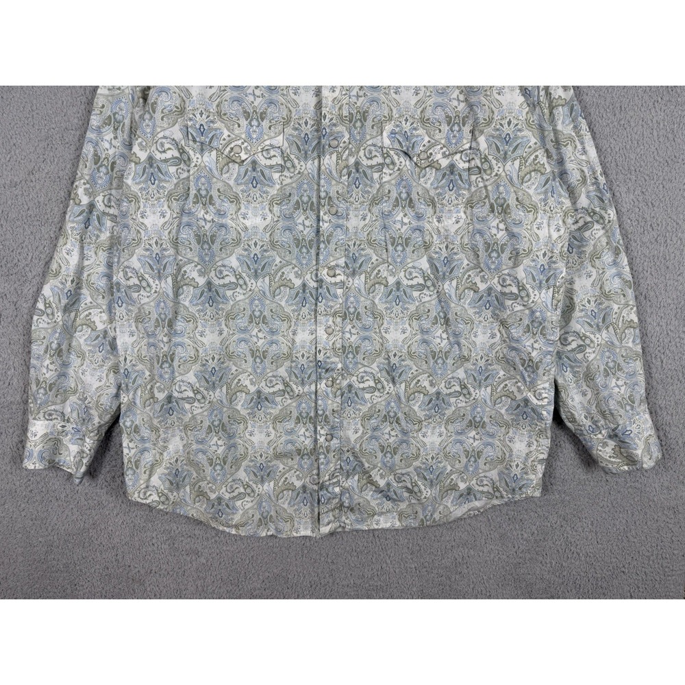 Stetson Shirt Mens 2XL‎ Blue Green Paisley Western Long Sleeve Pearl Snap Cotton - Picture 4 of 8
